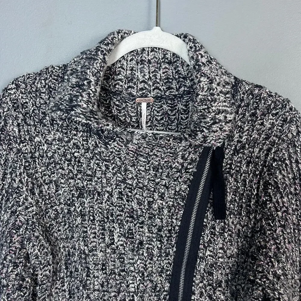 Free‎ People sweater Medium cardigan moto full zip chunky motorcycle